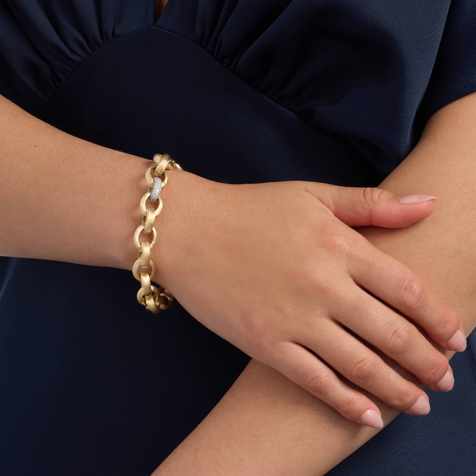 7.5" Two-Tone Pavé Diamond Accent Link Bracelet in 14K Yellow Gold