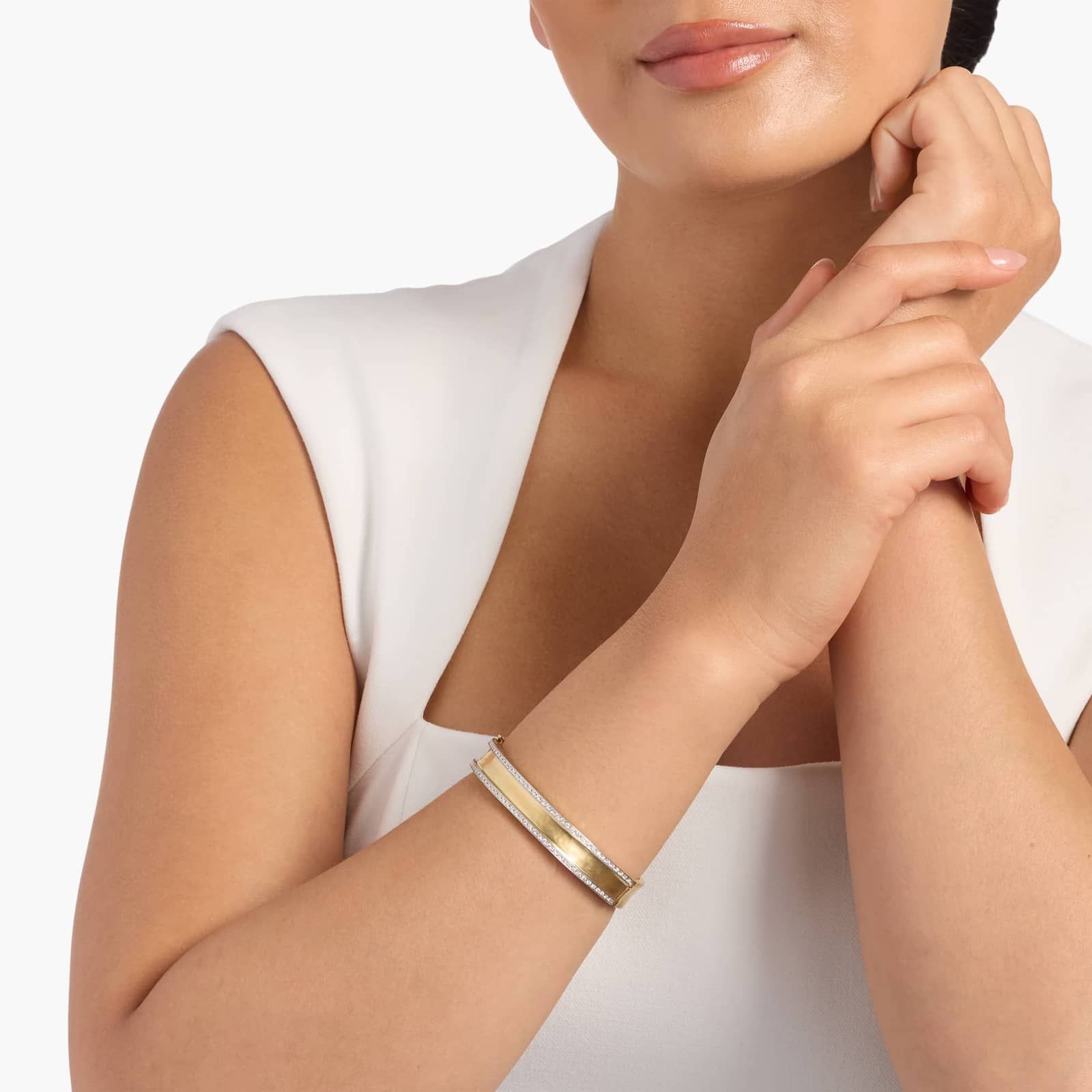 7.25" 2 Row Diamond Bangle Bracelet in 18K Yellow Gold