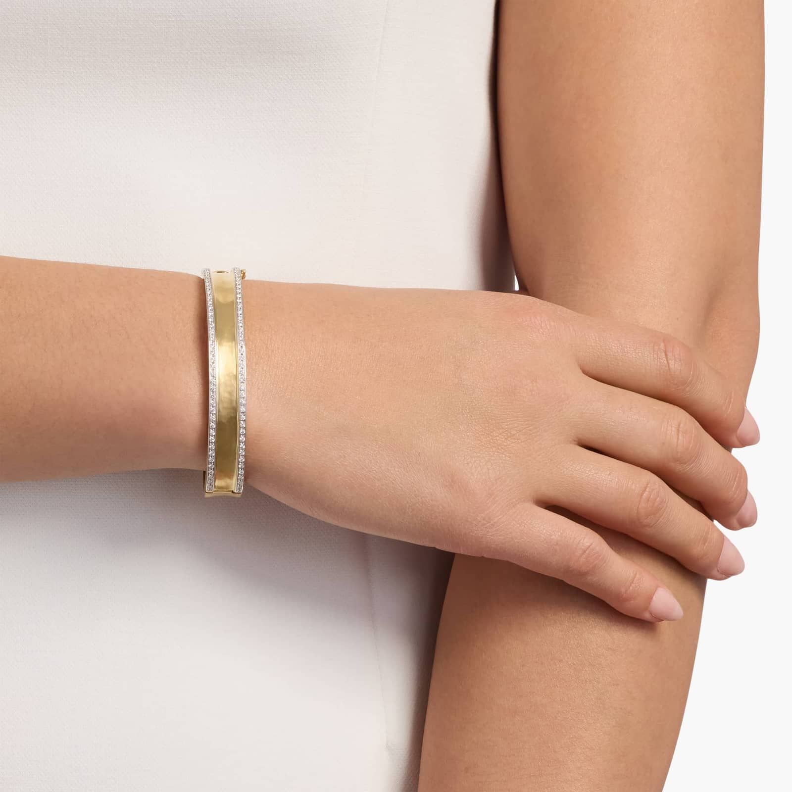 7.25" 2 Row Diamond Bangle Bracelet in 18K Yellow Gold