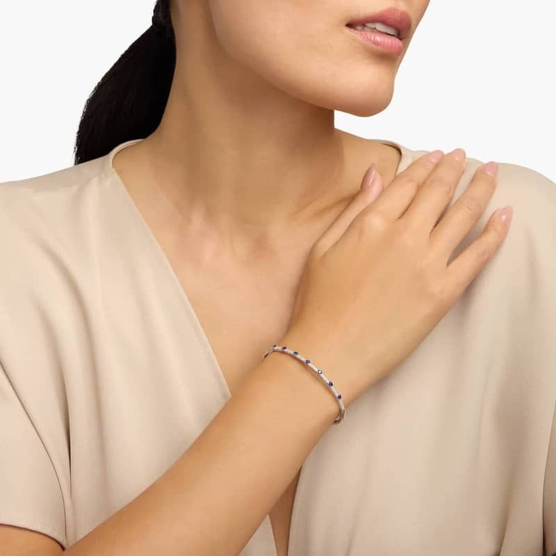 Pavé Diamond and Sapphire Bangle in 14K White Gold