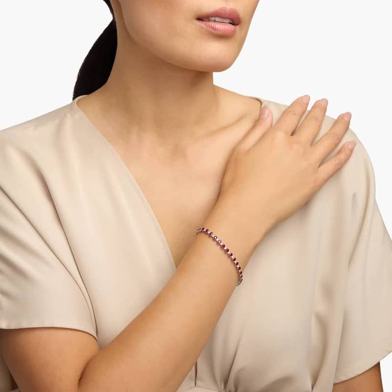 Alternating Diamond and Oval Ruby Tennis Bracelet in 14K White Gold