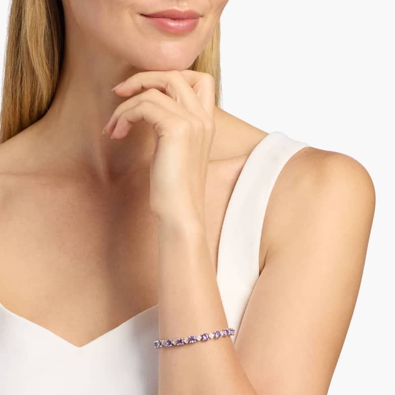 Amethyst and White Topaz Flower Bracelet in Sterling Silver