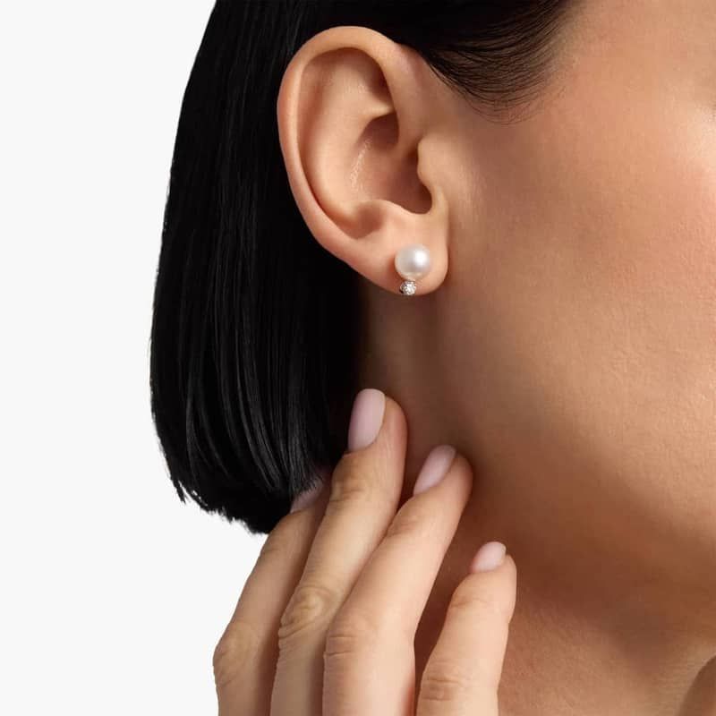 Classic Akoya Cultured Pearl and Diamond Stud Earrings in 18k White Gold (8.0-8.5mm)