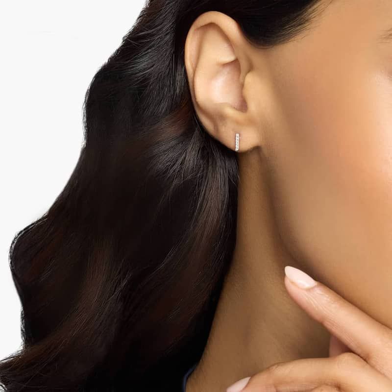 Mini Diamond Bar Stud Earrings in 14k White Gold