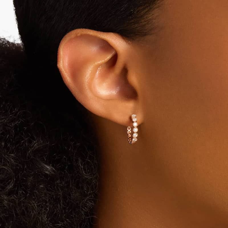 Petite Diamond Milgrain Hoop Earrings in 14k Rose Gold (1/4 ct. tw.)