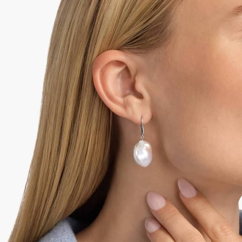 Baroque Freshwater Cultured Pearl Earrings in 14k White Gold