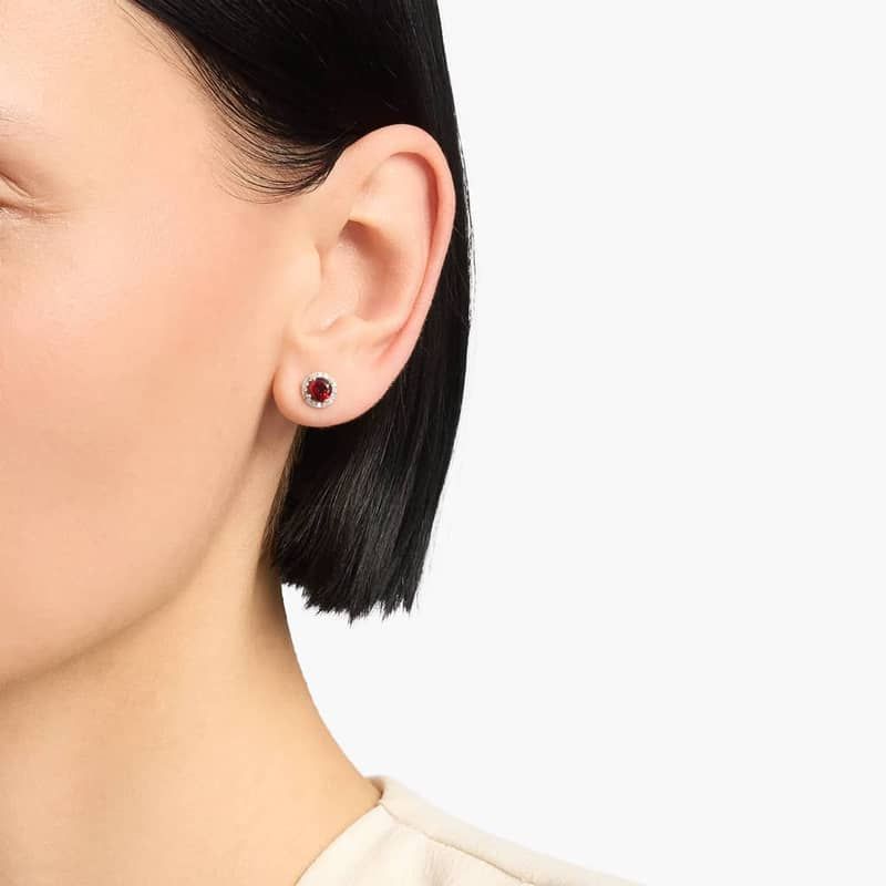 Garnet and Micropavé Diamond Stud Earrings in 18k White Gold (5mm)