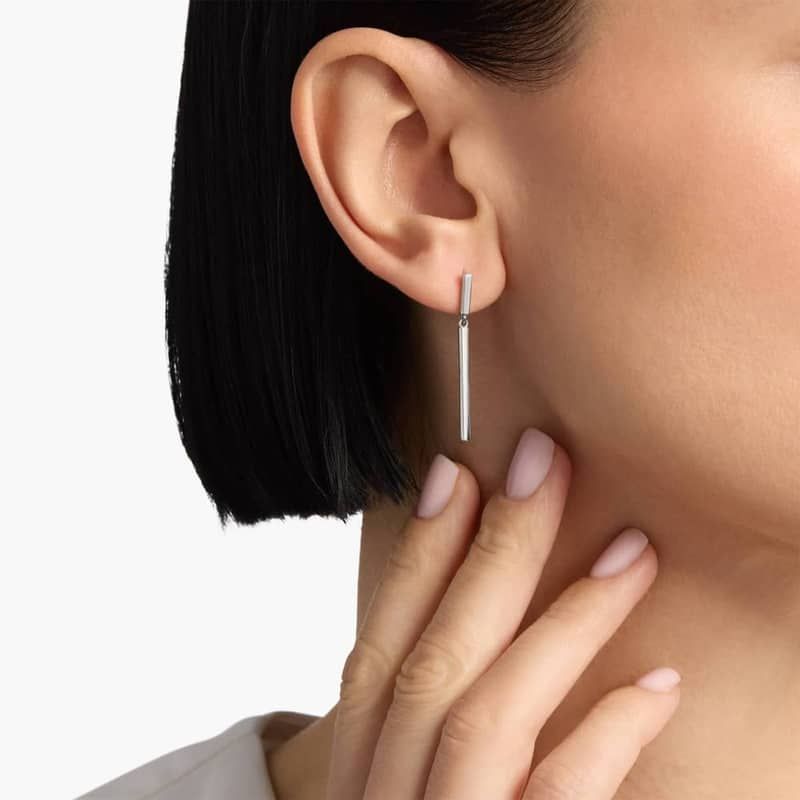 Bar Drop Earrings in Platinum