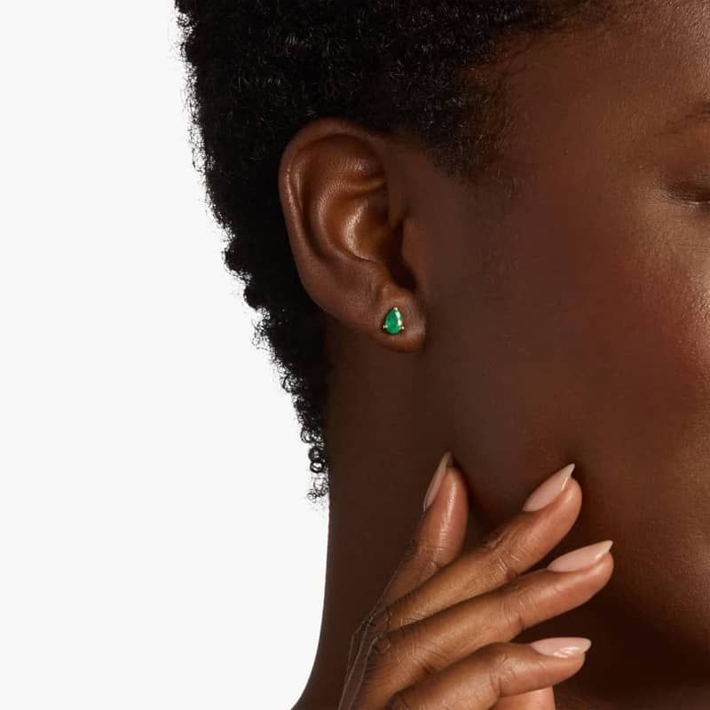 Pear Emerald Stud Earrings in 14k Yellow Gold (6x4mm)