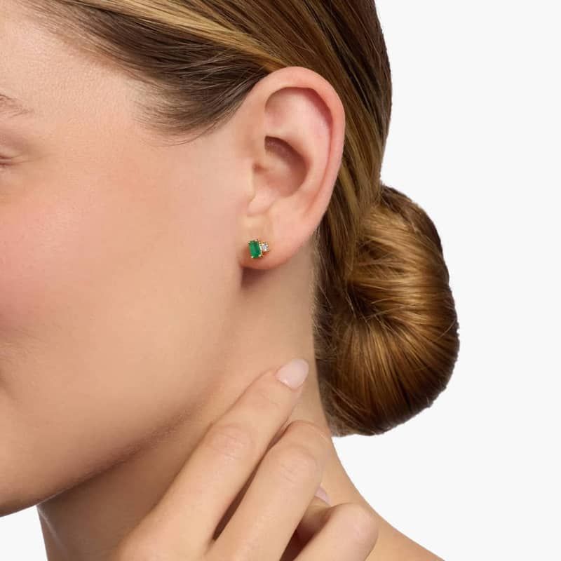 Emerald and Diamond Stud Earrings in 14k Yellow Gold