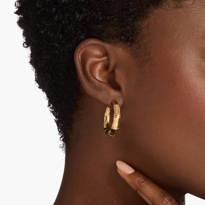 Bamboo Hoop Earrings in 14k Yellow Gold