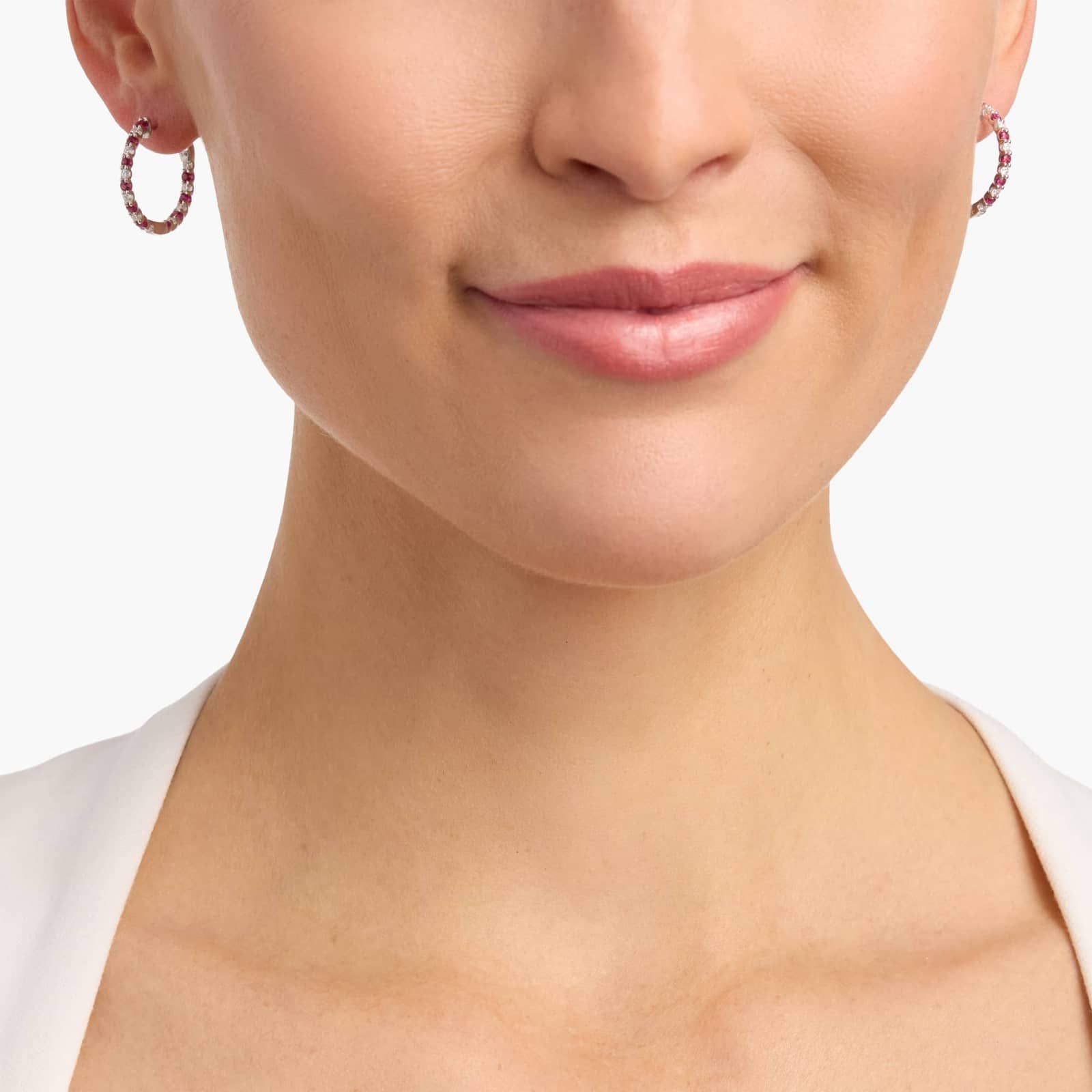 Luna Ruby and Diamond Eternity Hoop Earrings in 14k White Gold (1/2 Ct. Tw.)