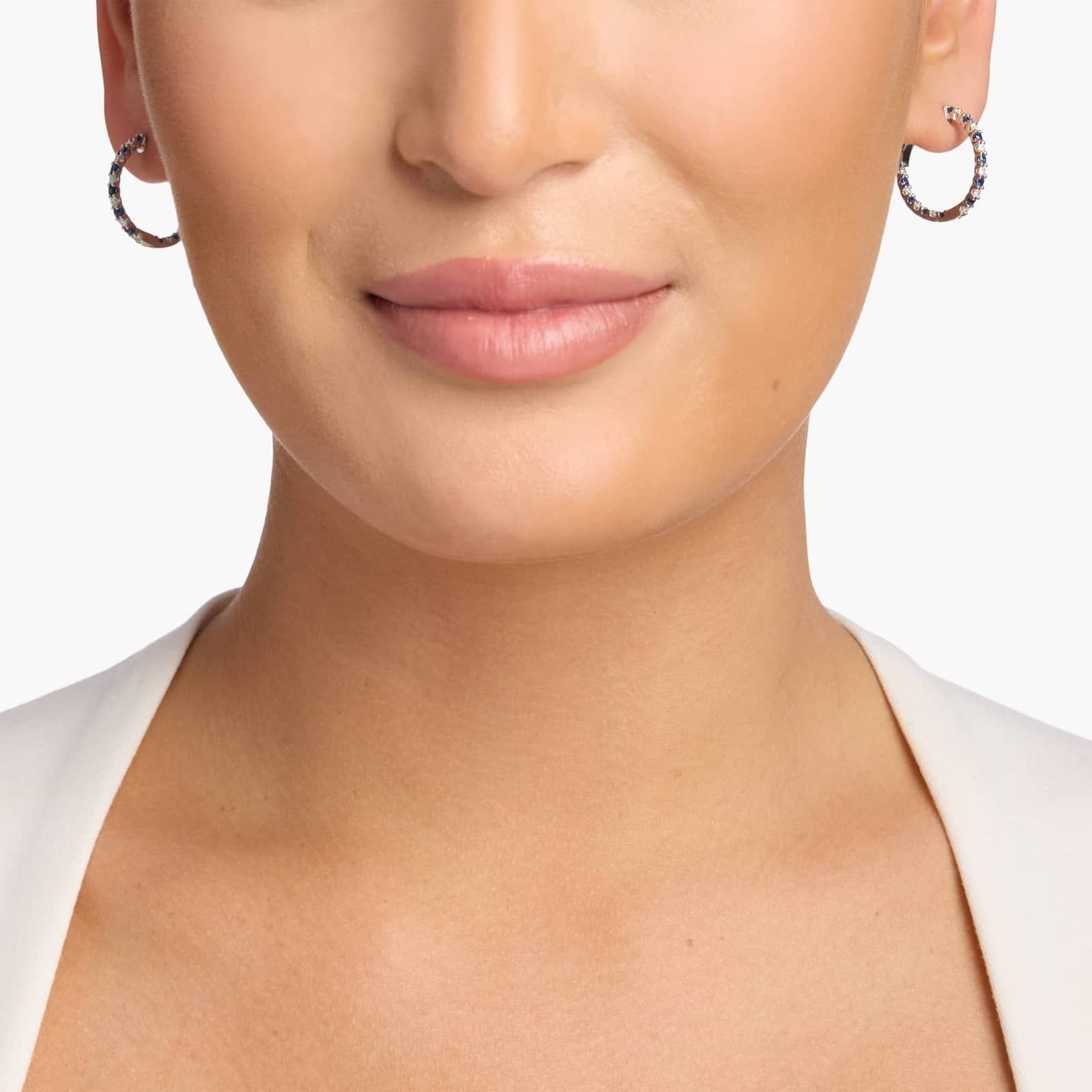 Luna Sapphire and Diamond Eternity Hoop Earrings in 14k White Gold (1/2 Ct. Tw.)