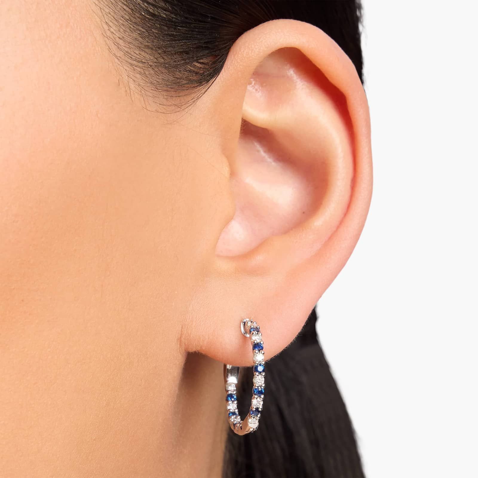 Luna Sapphire and Diamond Eternity Hoop Earrings in 14k White Gold (1/2 Ct. Tw.)