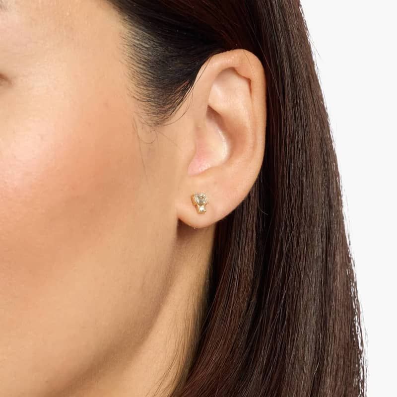 Baguette and Round Diamond Stud Earrings in 14k Yellow Gold (5/8 ct. tw.)