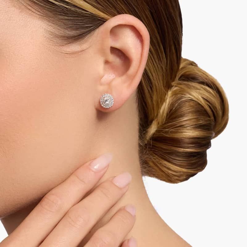 Double Halo Diamond Stud Earrings in 18k White Gold (3/4 ct. tw.)