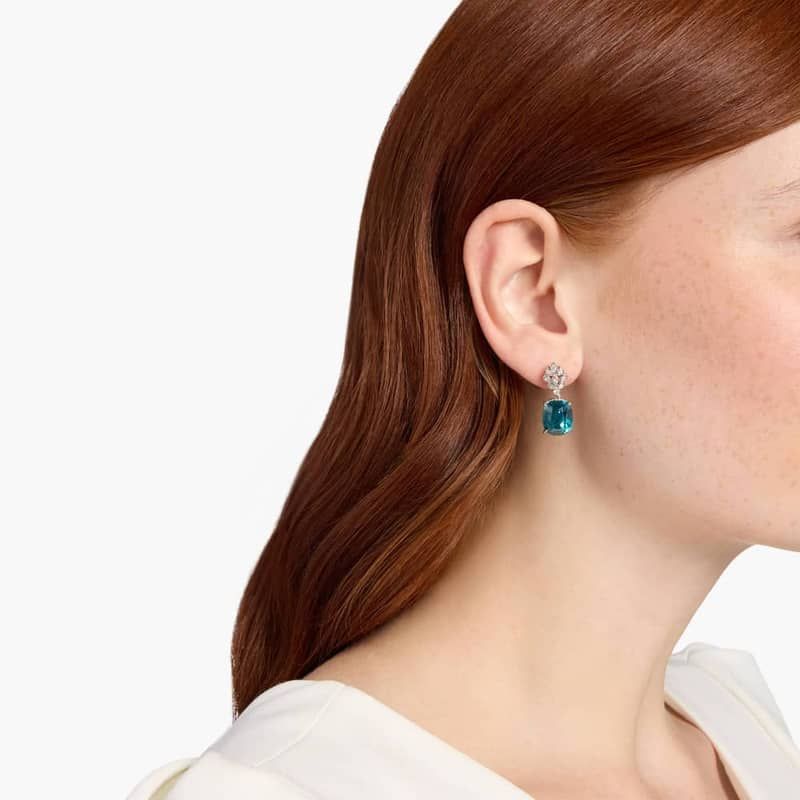 Extraordinary Collection: Blue Zircon and Diamond Drop Earrings in 18k White Gold