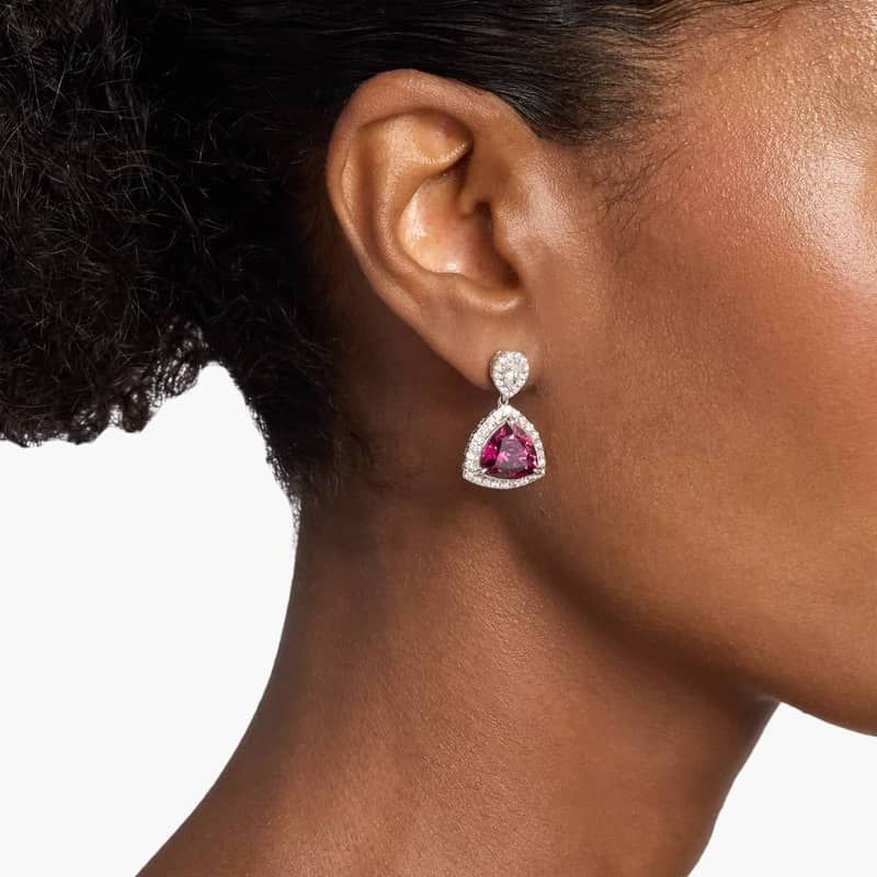 Extraordinary Collection: Trilliant Cut Purple Garnet and Diamond Earrings in 18k White Gold