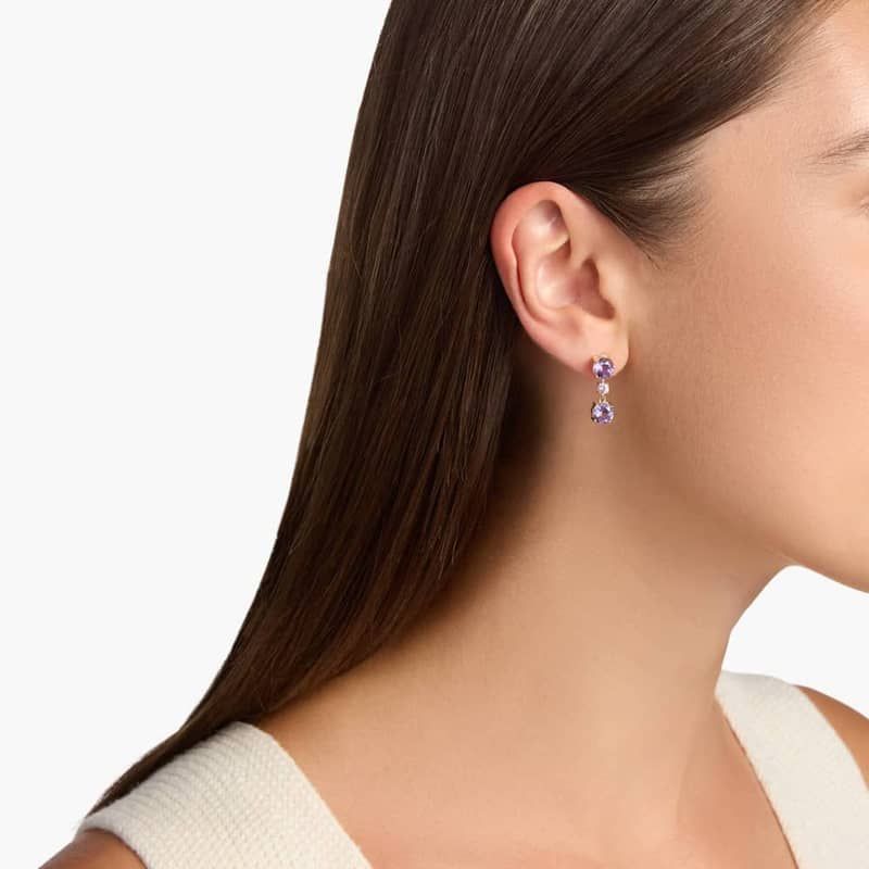Amethyst and Rose de France Drop Earrings in 14K Yellow Gold