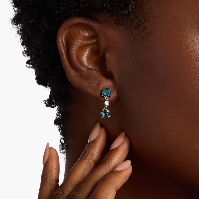 Swiss Blue Topaz and London Blue Topaz Drop Earrings in 14K White Gold