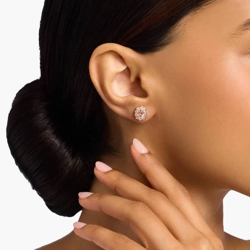 Morganite and Diamond Flower Earrings in 14k Rose Gold (6x4mm)