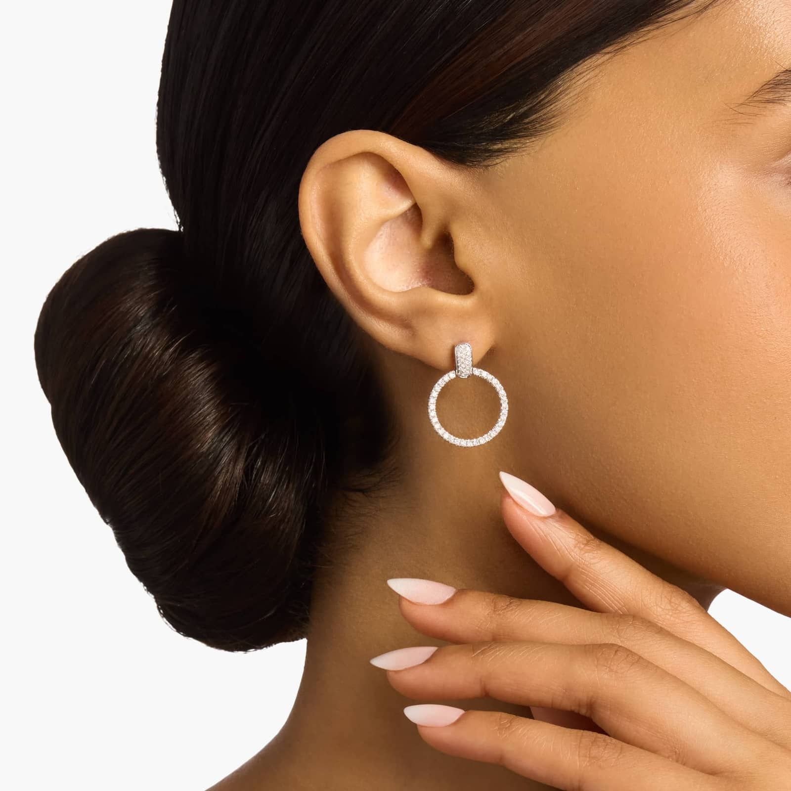 Diamond Circle Drop Earrings in 14k White Gold (7/8 ct. Tw.)