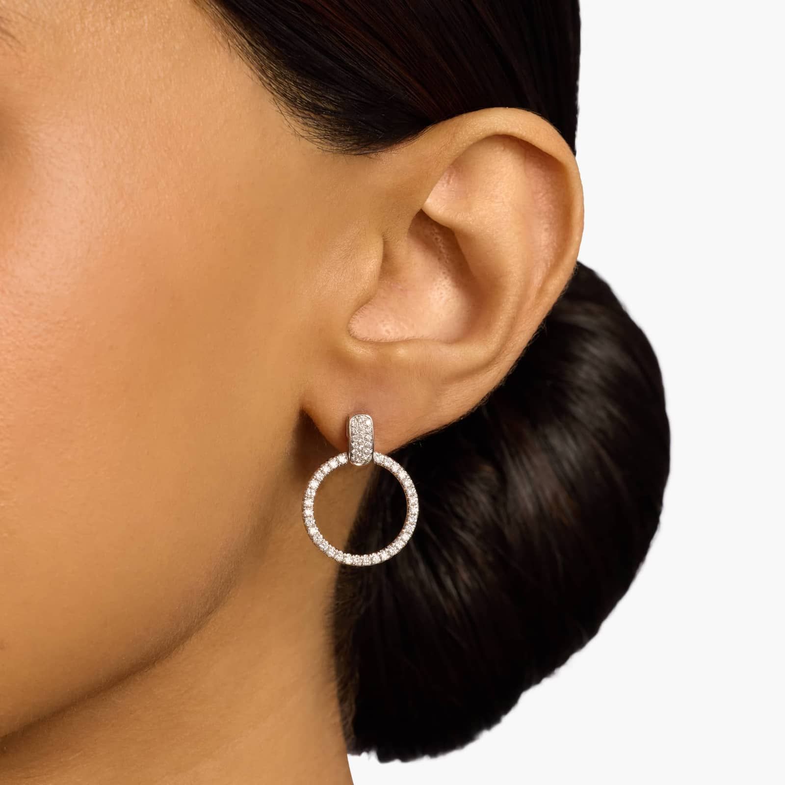 Diamond Circle Drop Earrings in 14k White Gold (7/8 ct. Tw.)