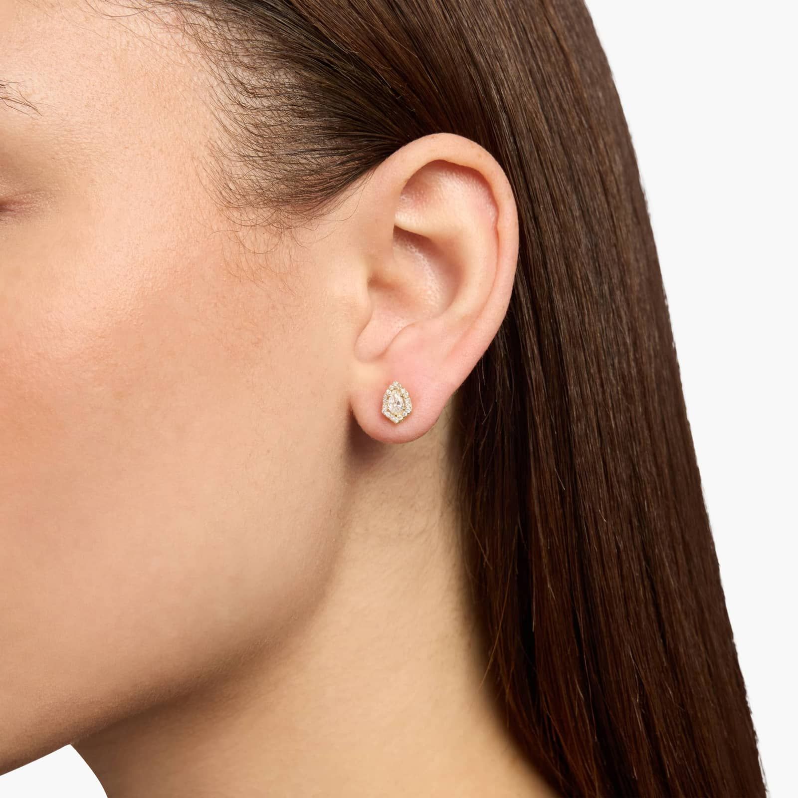 Diamond Pear Six Edge Halo Stud Earrings in 14K Yellow Gold (1/2 Ct. Tw.)