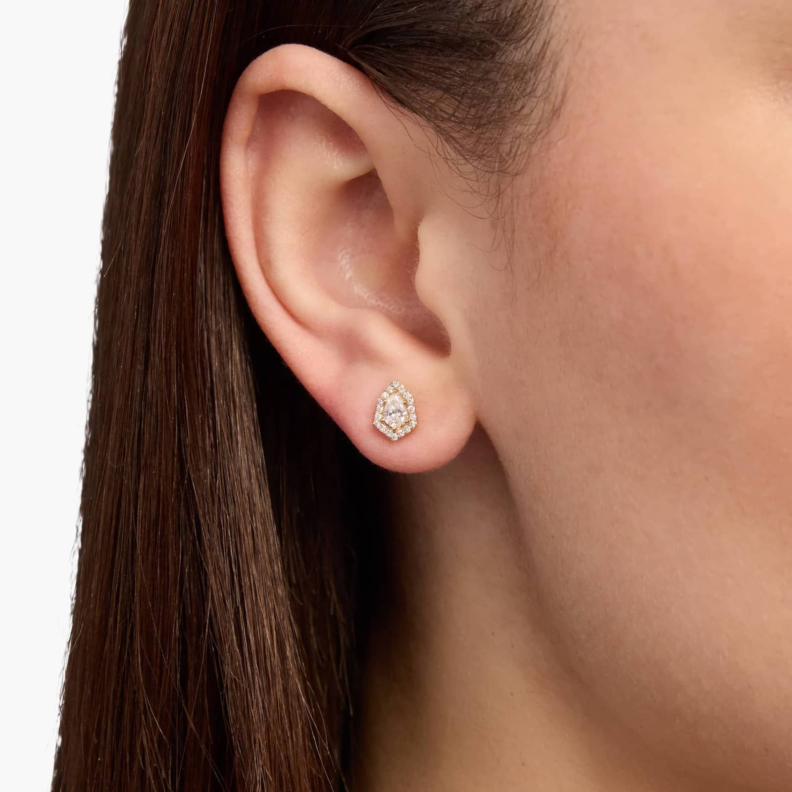 Diamond Pear Six Edge Halo Stud Earrings in 14K Yellow Gold (1/2 Ct. Tw.)