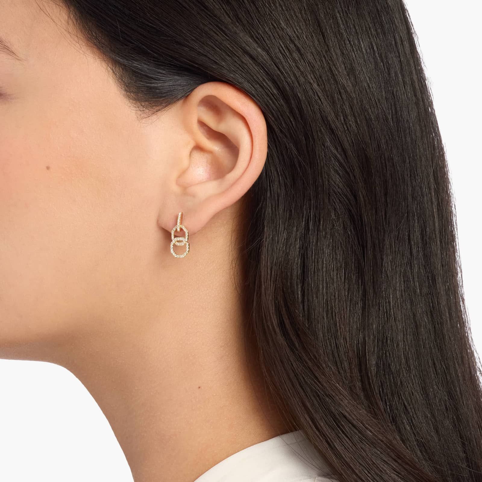 Pavé Diamond Octagon Link Drop Earrings in 14K Yellow Gold (1/3 Ct. Tw.)