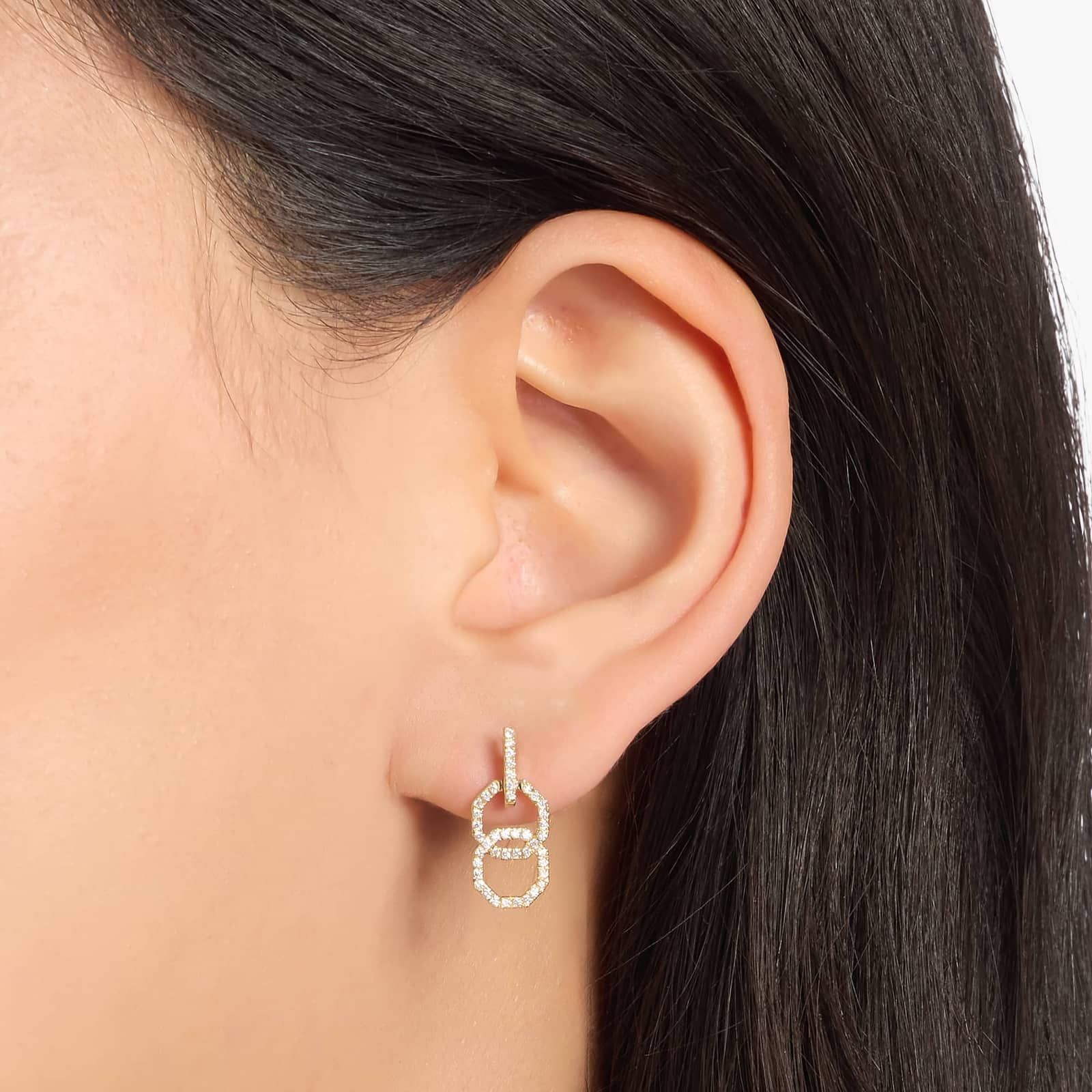 Pavé Diamond Octagon Link Drop Earrings in 14K Yellow Gold (1/3 Ct. Tw.)