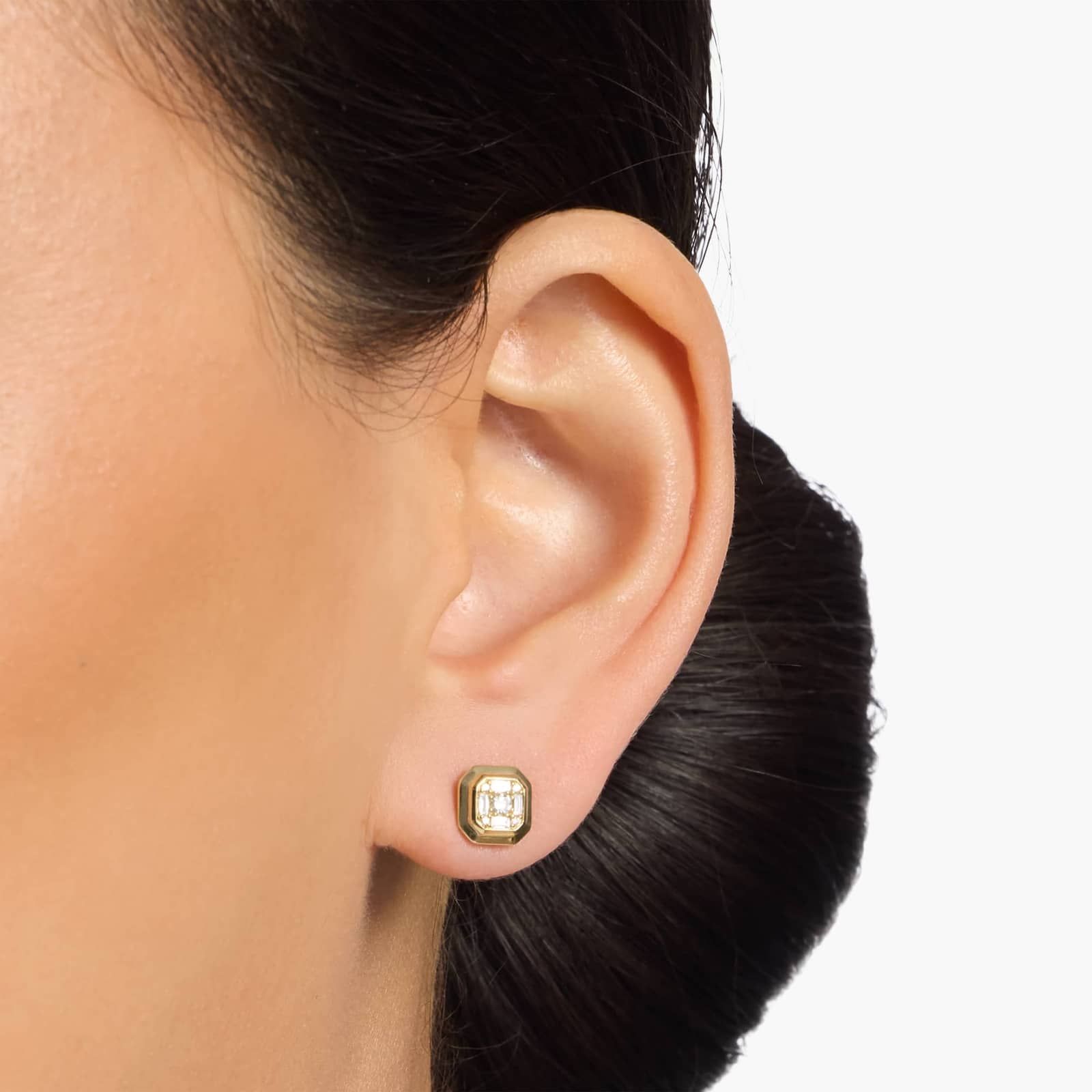 Diamond Octagon Tiered Bezel Stud Earrings in 14K Yellow Gold (1/5 Ct. Tw.)