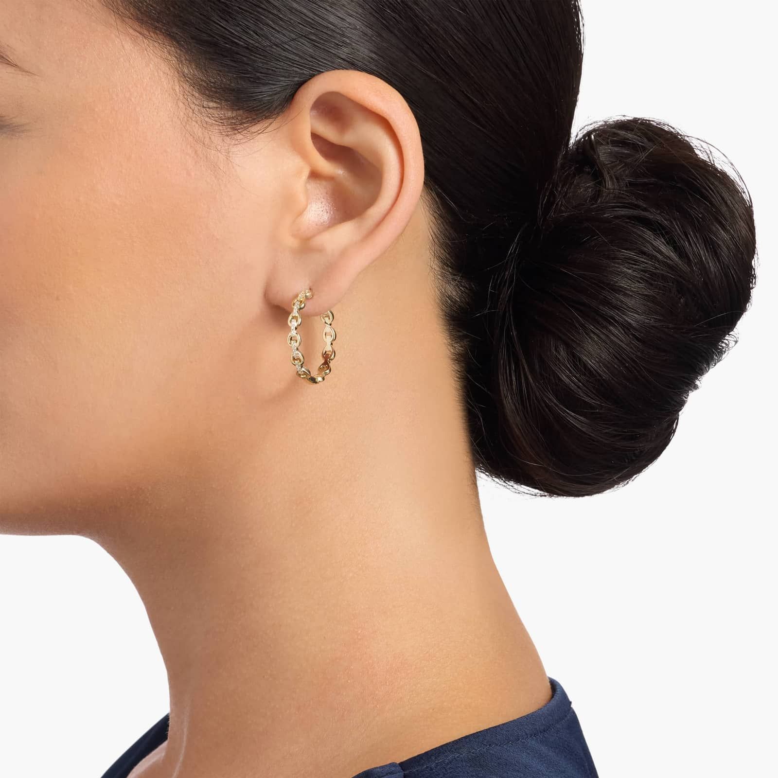 Geometric Drop Link Diamond Hoop Earrings in 14K Yellow Gold