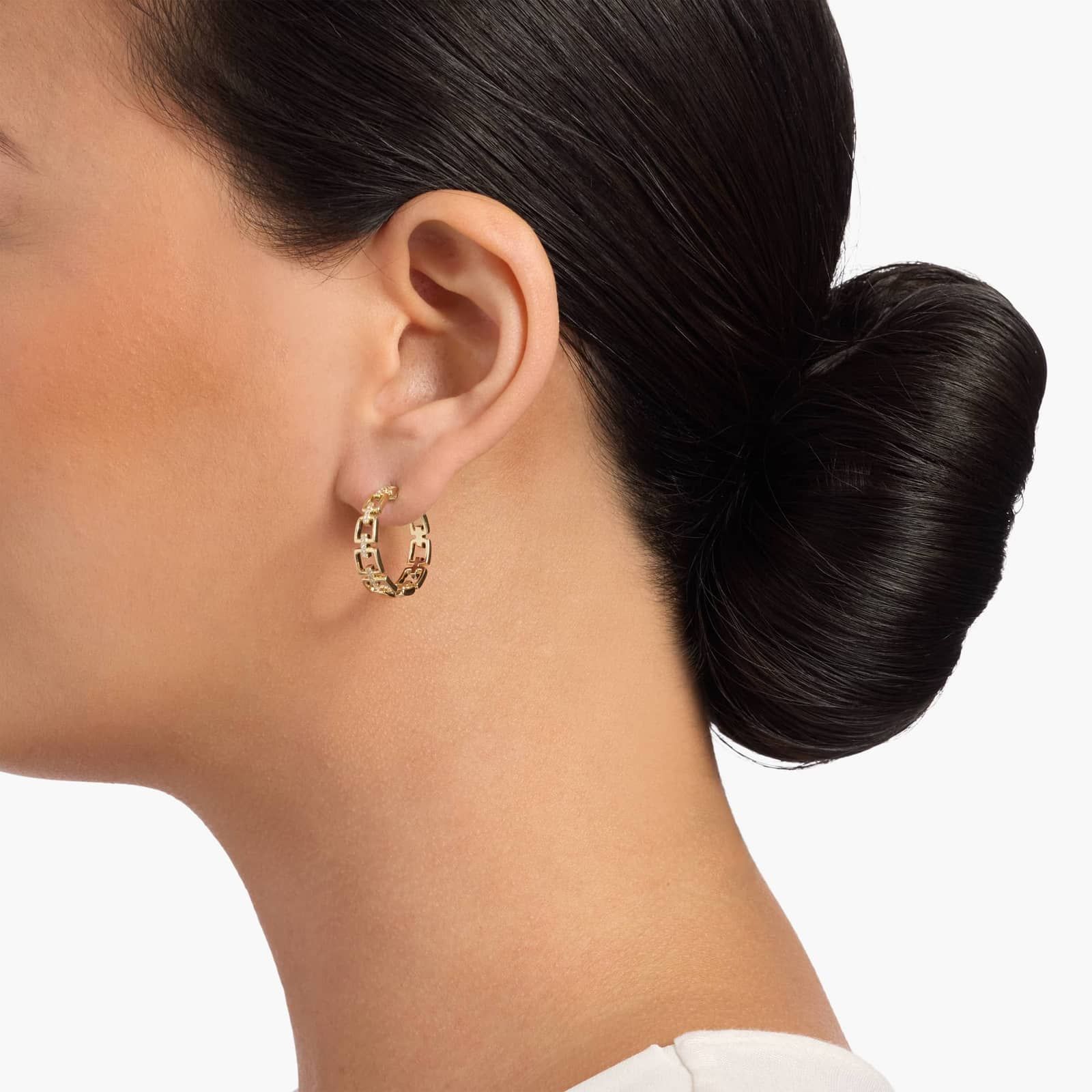 Rectangular Geometric Link Hoop Earrings in 14K Yellow Gold