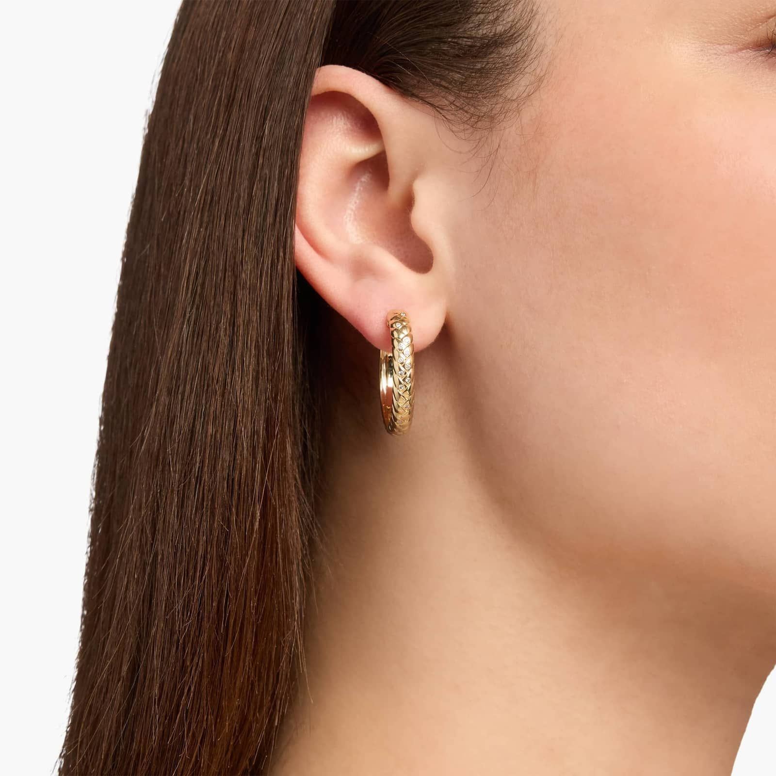 Scattered Diamond Braided Hoop Earrings in 14K Yellow Gold