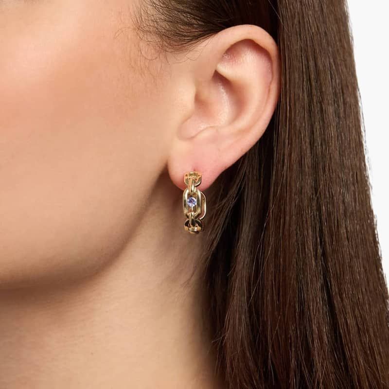 Floating Tanzanite Chain Huggie Earrings in 14K Yellow Gold