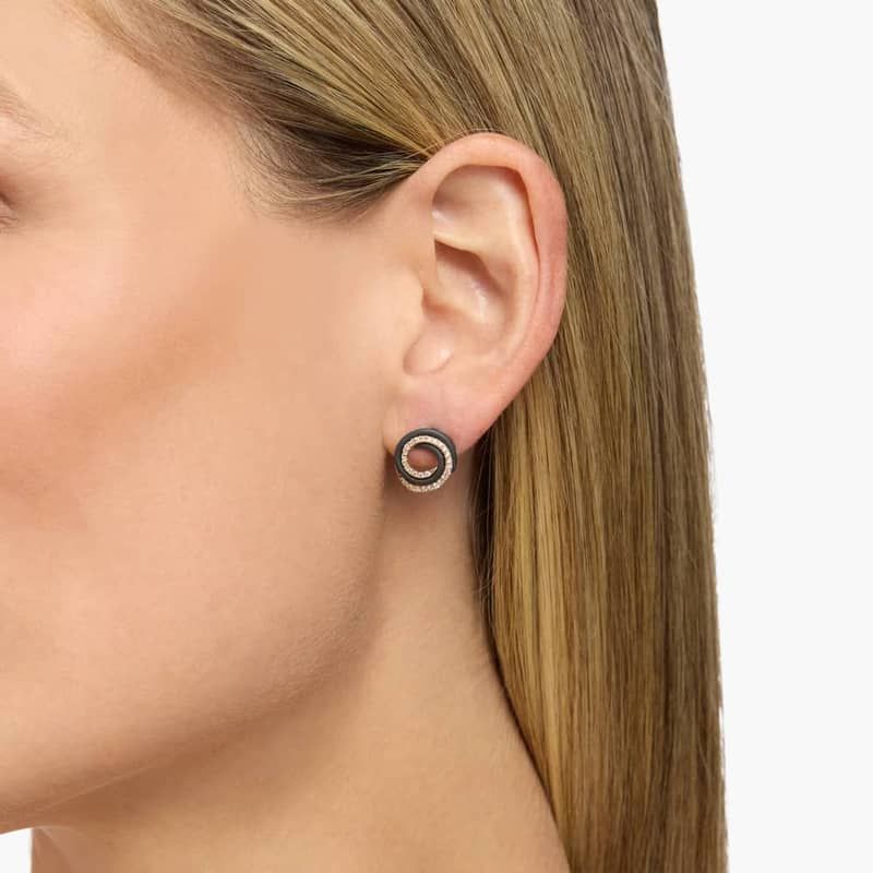 Lab Grown Diamond Swirl Fashion Stud Earrings in 18K Yellow and Black Gold