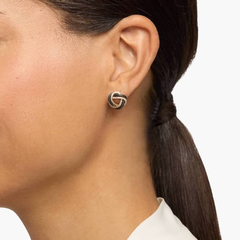 Lab Grown Diamond Pretzel Knot Fashion Stud Earrings in 18K Yellow and Black Gold