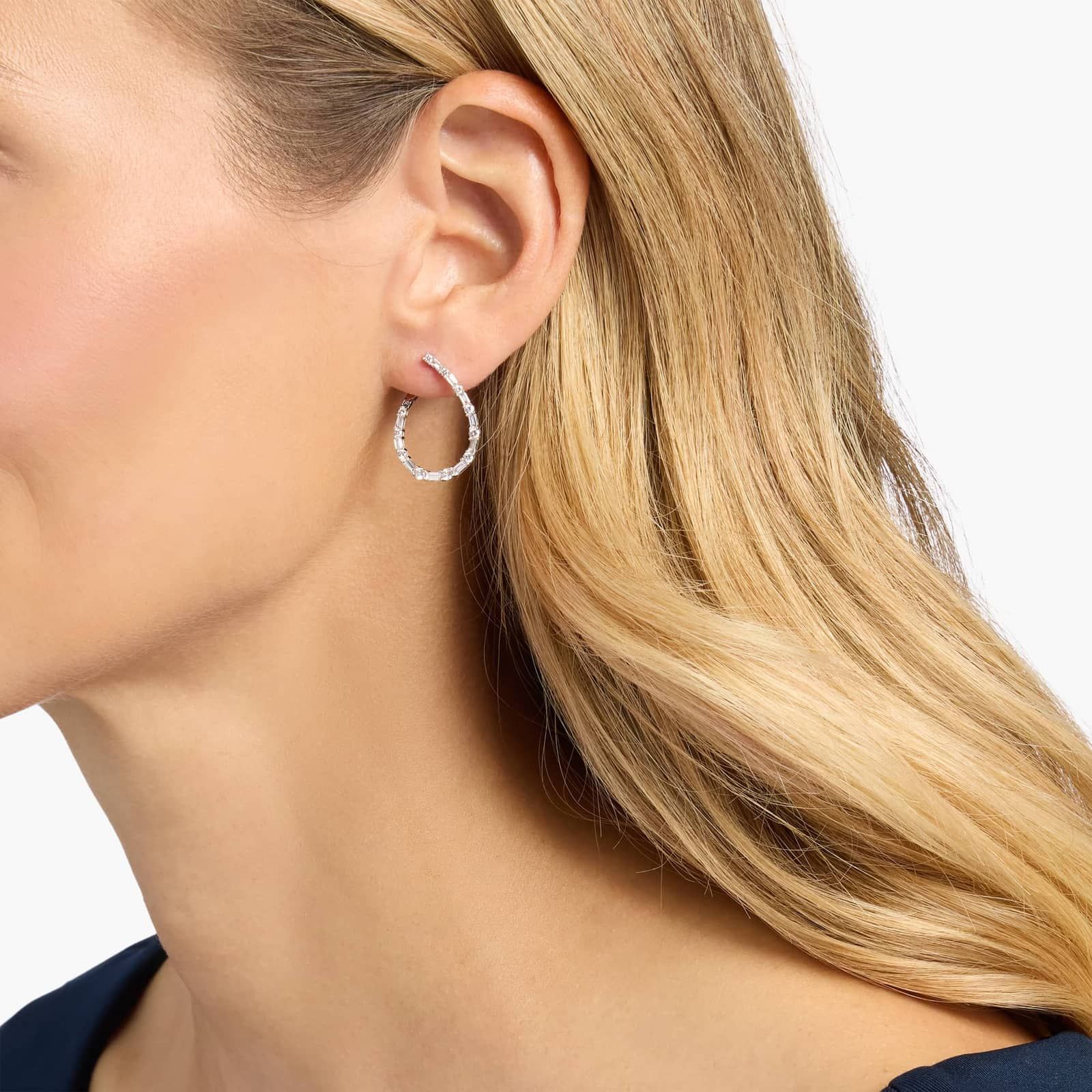 Baguette and Round Alternating Diamond Front-Back Earrings In 14K White Gold (1 Ct. Tw.)