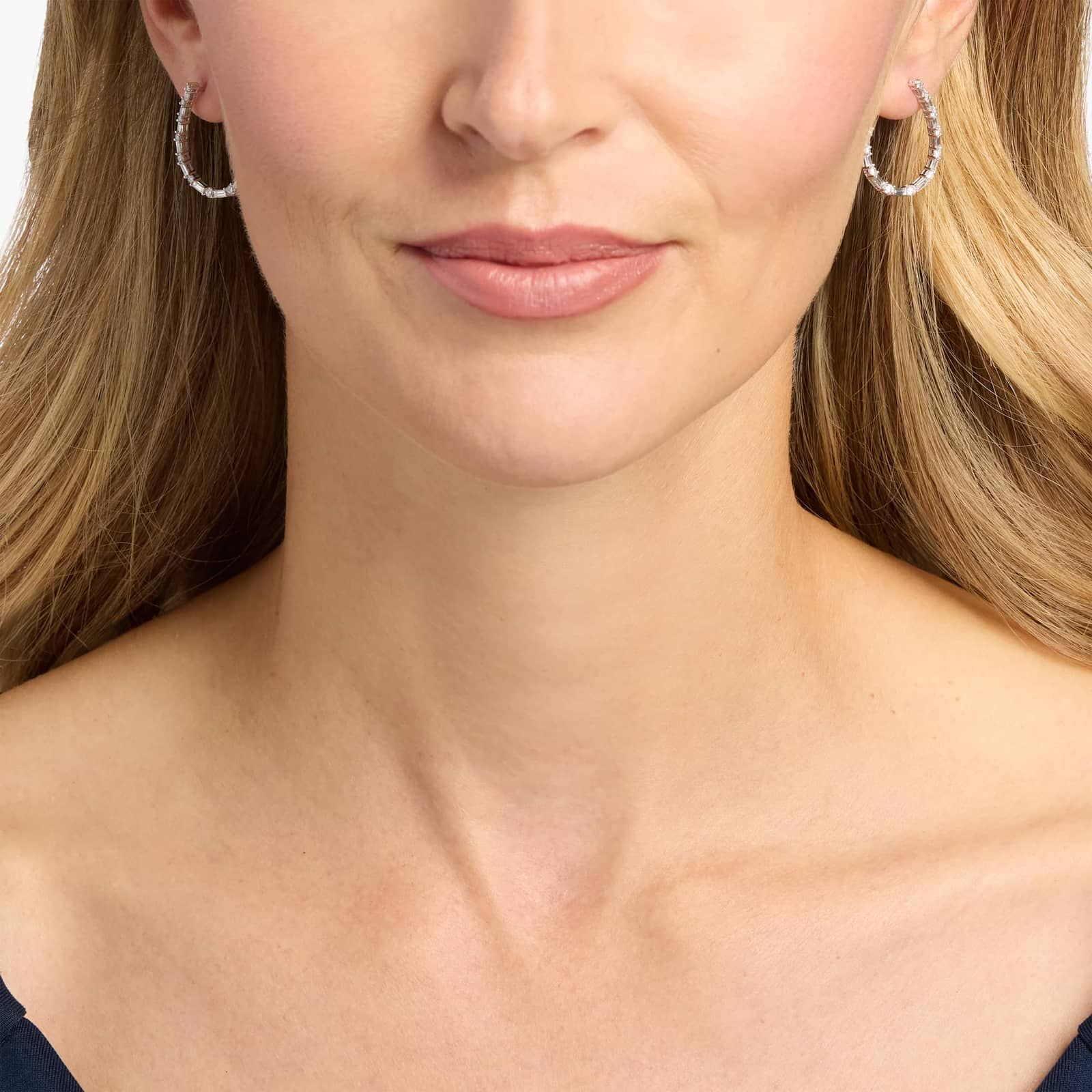 Baguette and Round Alternating Diamond Front-Back Earrings In 14K White Gold (1 Ct. Tw.)