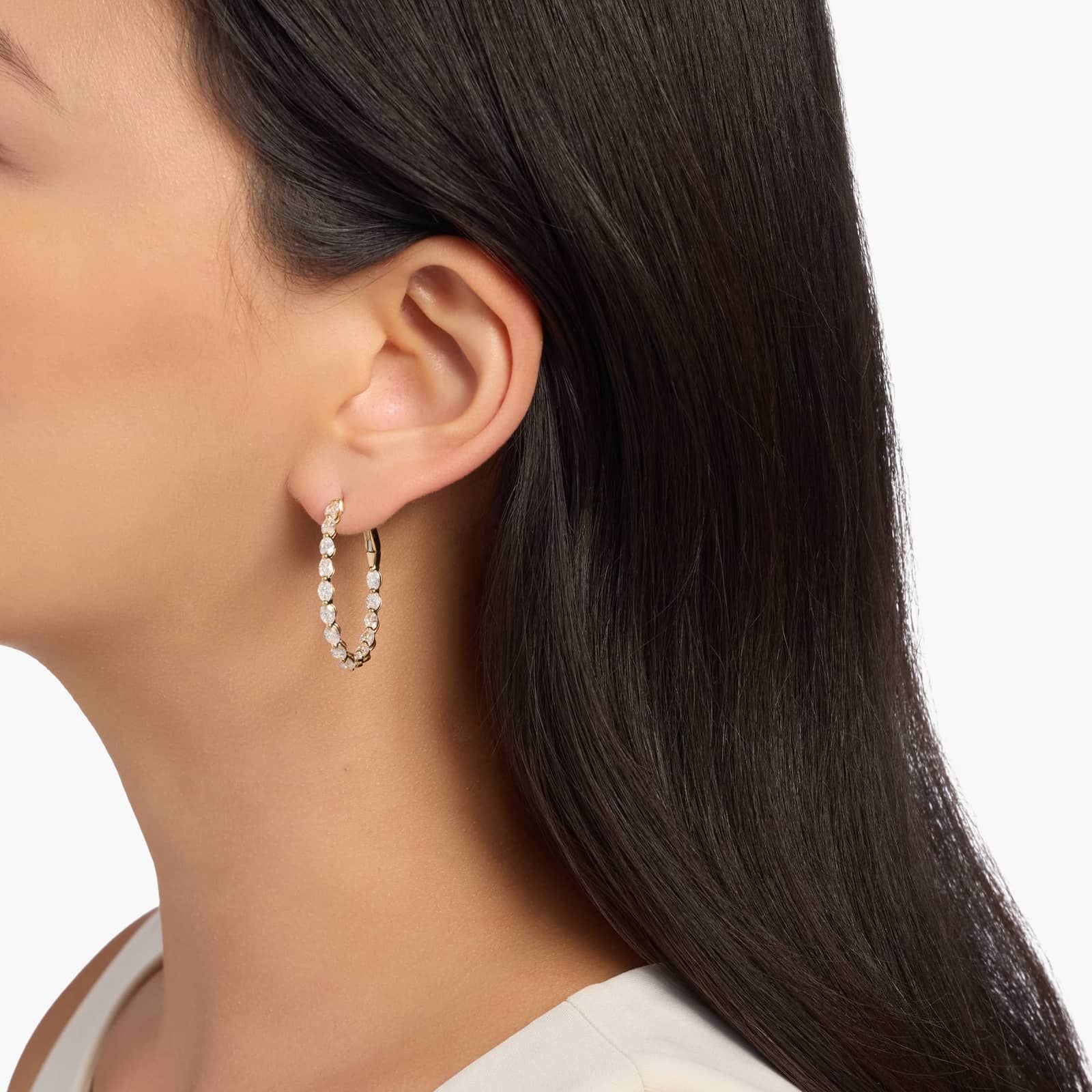 Oval Cut Shared Prong Diamond Eternity Hoops in 14k Yellow Gold (4 1/4 Ct. Tw.)