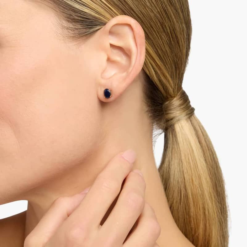 Oval Birthstone Sapphire Stud Earrings in 14K Yellow Gold (7x5mm)