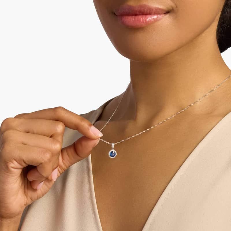 Sapphire and Micropavé Diamond Pendant in 18k White Gold (6mm)