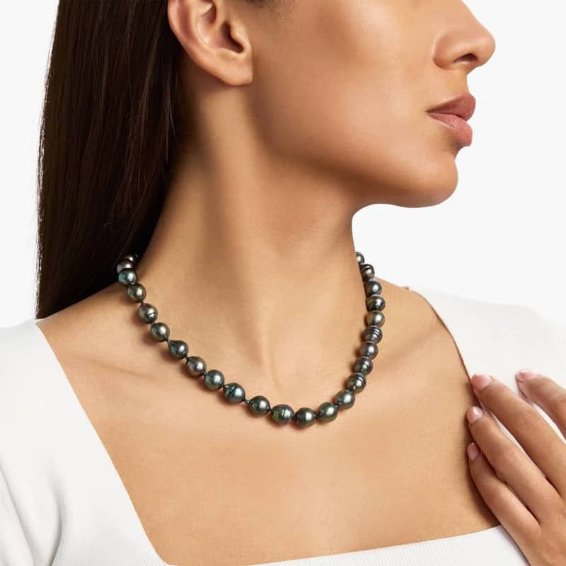 Baroque Tahitian Cultured Pearl Necklace with 18k White Gold (10-11mm)