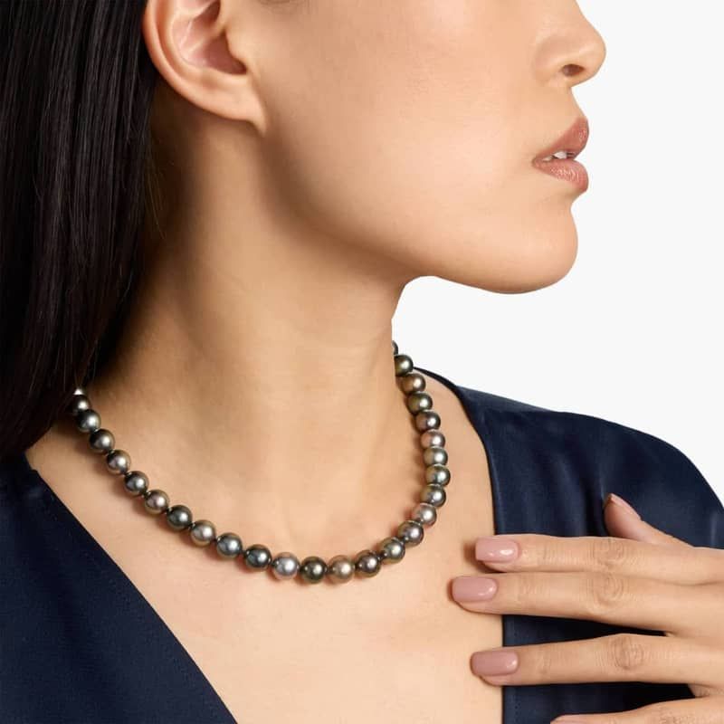 Multi-Color Tahitian Cultured Pearl Necklace in 18k White Gold (8.0-10.5mm)