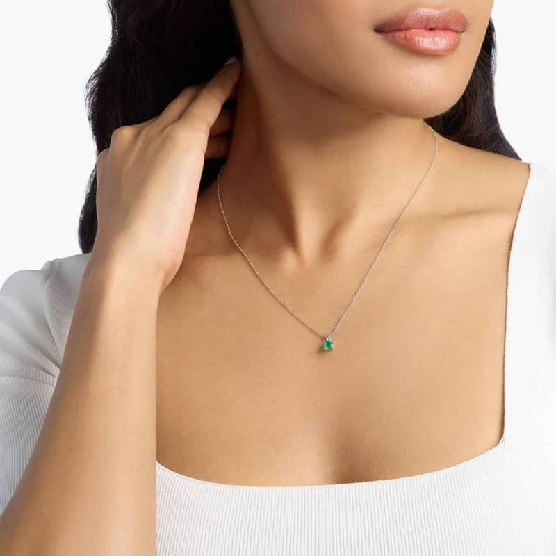 Emerald Solitaire Pendant in 18k White Gold (5mm)