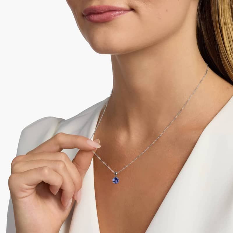 Tanzanite Solitaire Pendant in 14k White Gold (7mm)