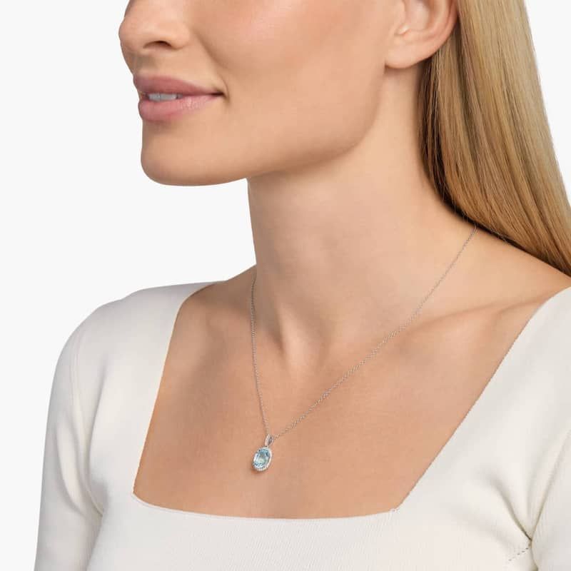 Aquamarine and Diamond Pendant in 14k White Gold (10x8mm)