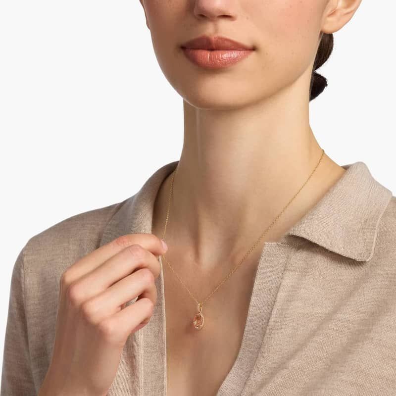 Oval Morganite and Diamond Halo Pendant in 14k Yellow Gold (10x8mm)