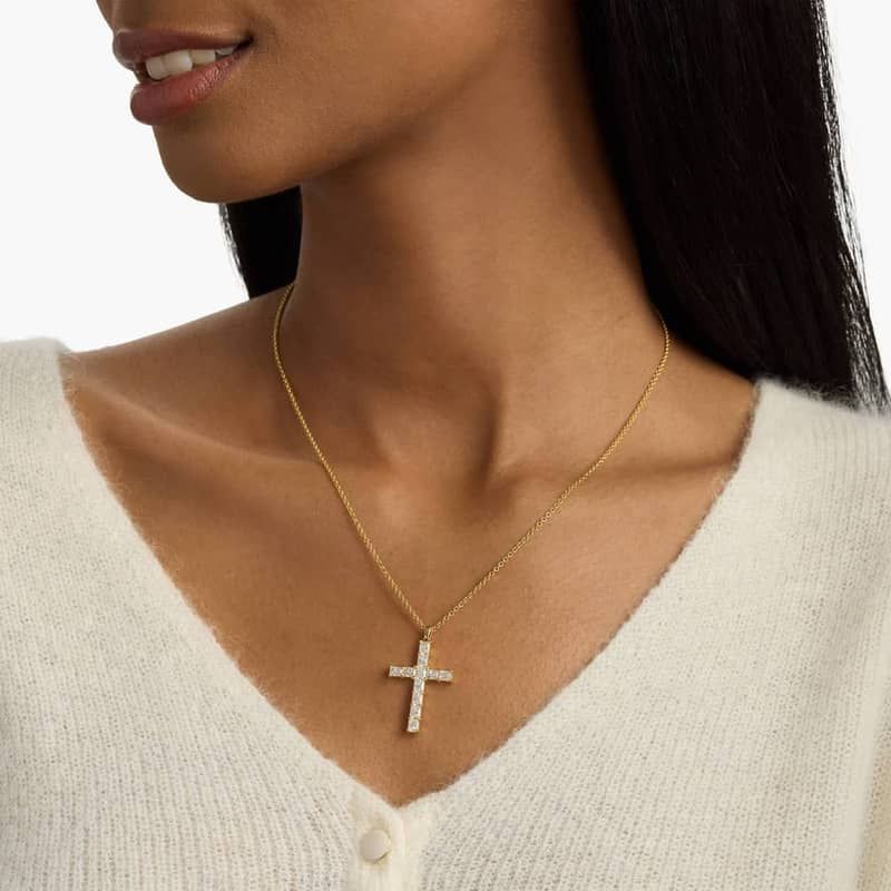 Blue Nile Signature Radiant Cut Diamond Cross Pendant in 18k Yellow Gold (2 ct. tw.)